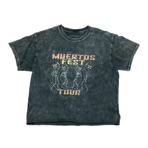 Fifth Sun Graphic T-Shirt Sun Washed Dia De Los Muertos Festival Crop Tee Womens